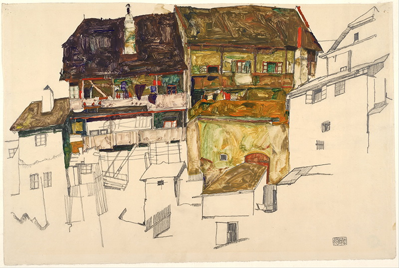 A024044 《克鲁姆罗夫的老房子》奥地利画家埃贡·席勒高清作品 奥地利-第1张