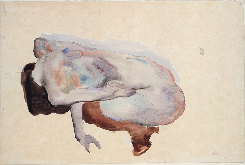 A024065 《蹲着的裸女水彩画》奥地利画家埃贡·席勒高清作品 奥地利-第1张