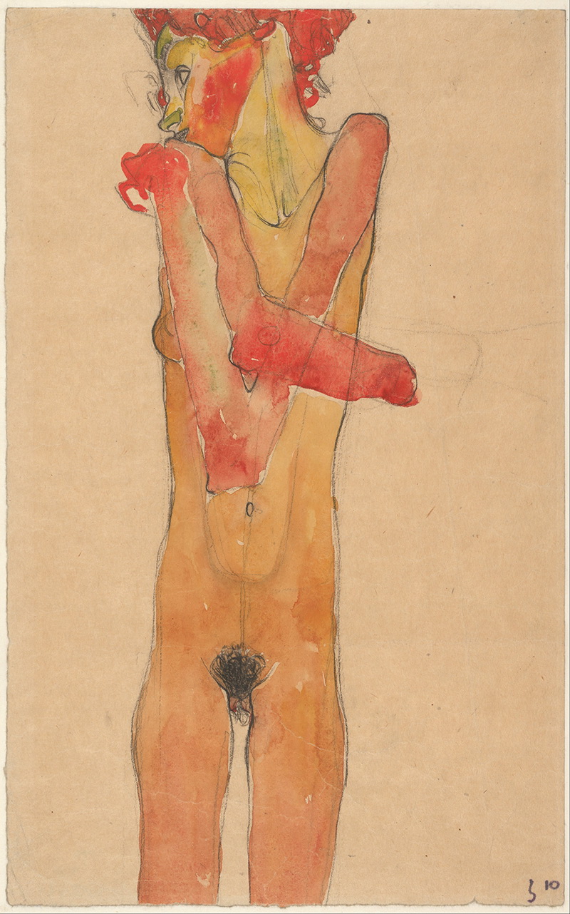 A024072 《双手交叉的裸体女人》奥地利画家埃贡·席勒高清作品 奥地利-第1张