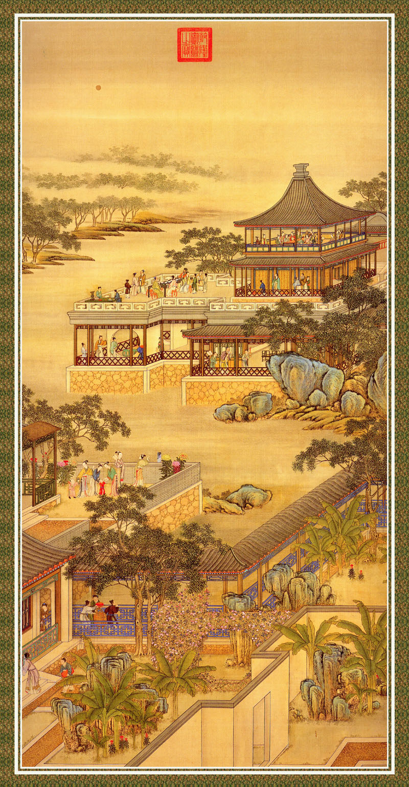 B2049048《十二月令图 八月 仲秋》清代画家郎世宁高清作品 清代-第1张