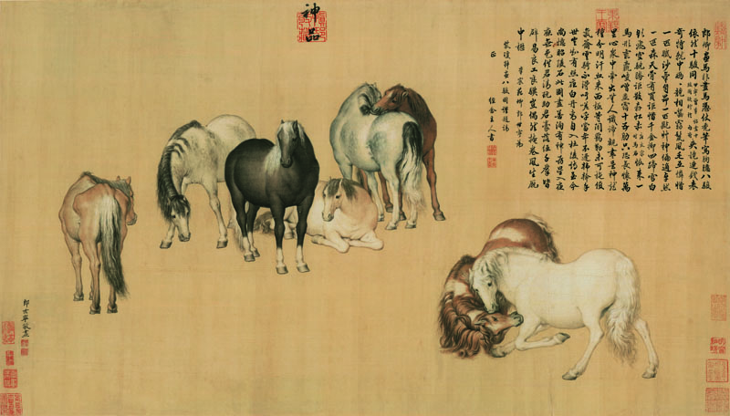 B2049053《八骏图》清代画家郎世宁高清作品 清代-第1张