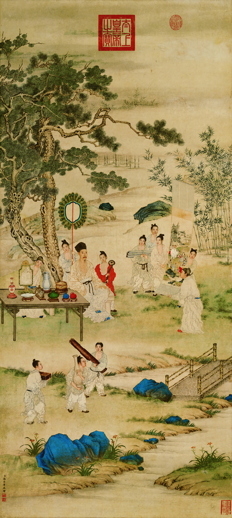 B2049080《弘历观画图》清代画家郎世宁高清作品 清代-第1张