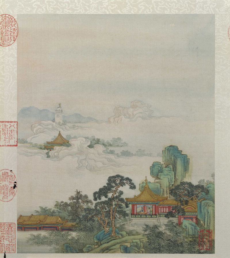 B2051003《山水楼阁图册之三》清代画家陈枚高清作品 清代-第1张