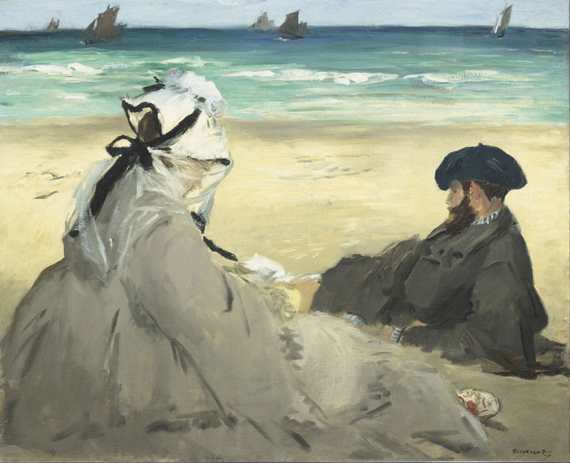 A019064《在海滩上》法国画家爱德华·马奈高清作品 油画-第1张