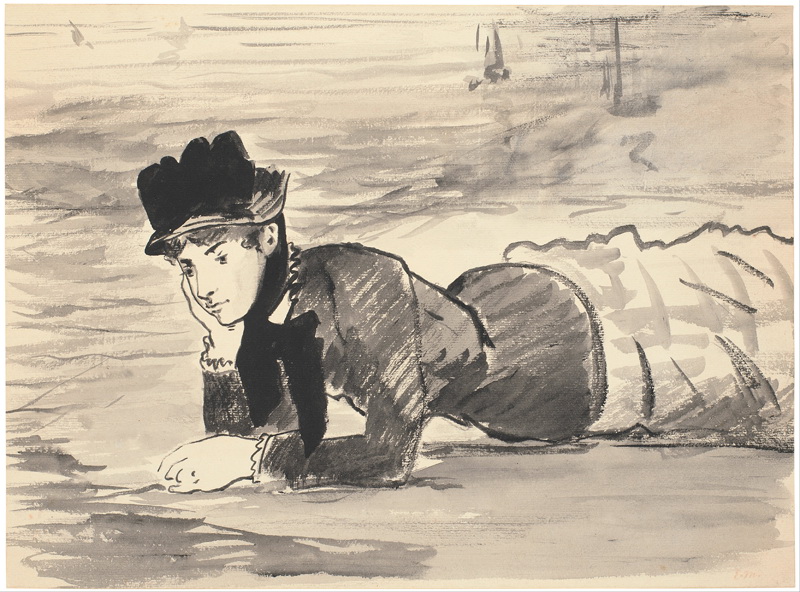 A019084《躺在沙滩上的女人》法国画家爱德华·马奈高清作品 油画-第1张