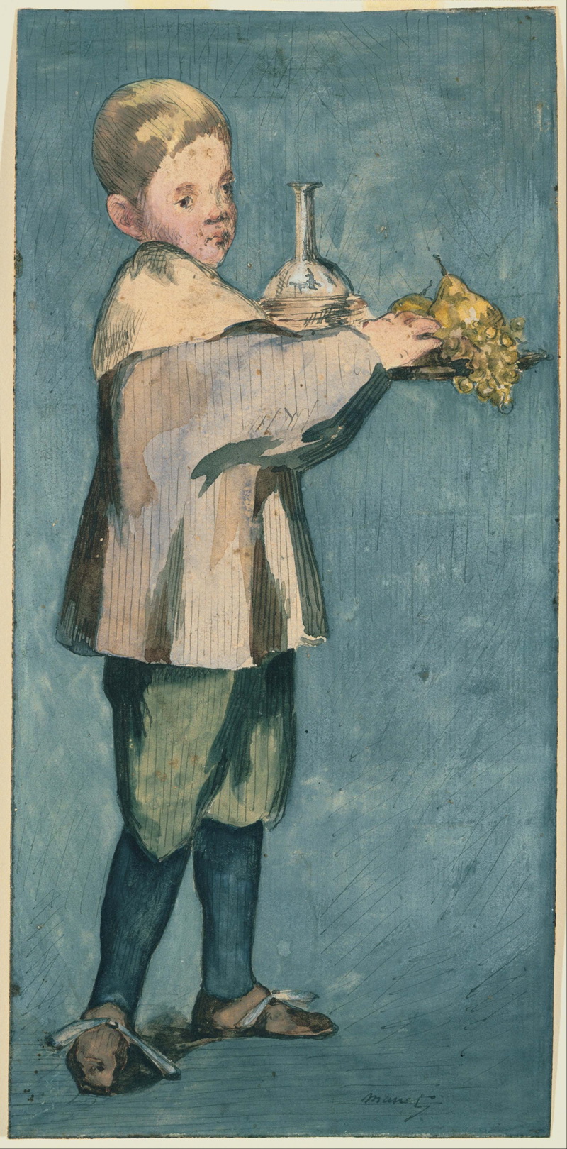 A019089《带着托盘的男孩》法国画家爱德华·马奈高清作品 油画-第1张
