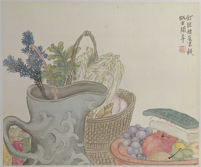 B2081034《姚燮诗意图 第四开：饤饾错菹果，饯岁方尊开》清代画家任熊高清作品 清代-第1张