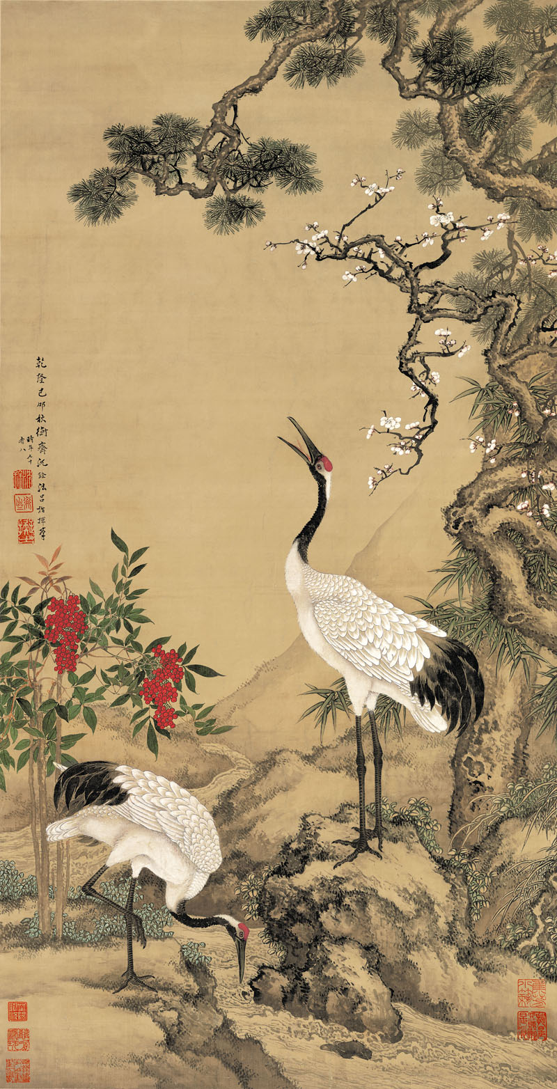 B2085001《松梅双鹤图》清代画家沈诠高清作品 清代-第1张