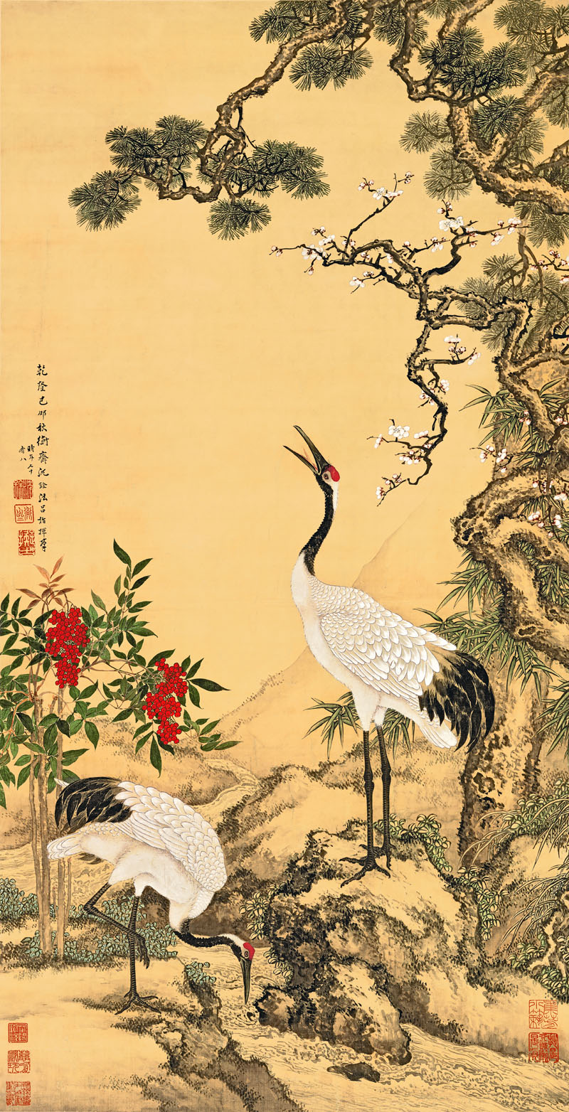 B2085002《松梅双鹤图》清代画家沈诠高清作品 清代-第1张