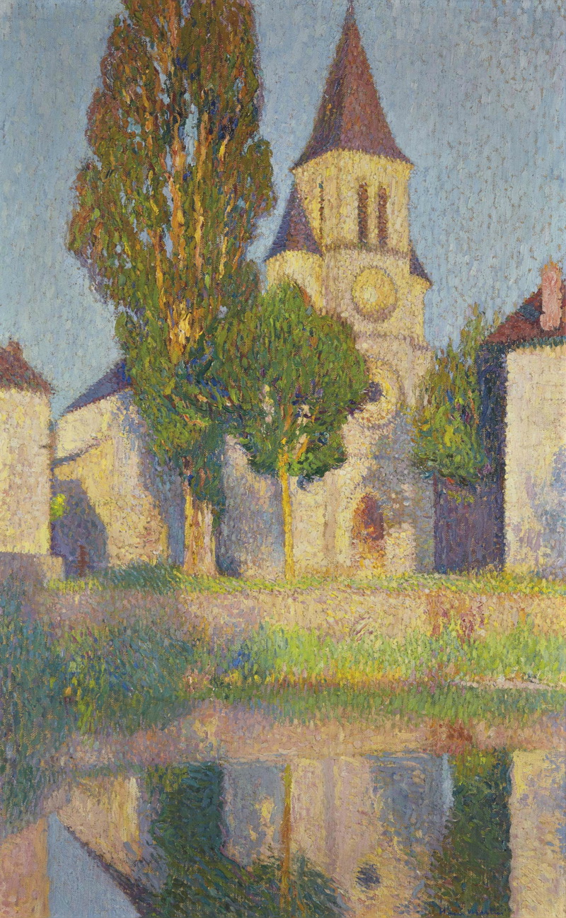 A031009《河边教堂》法国画家亨利·马丁高清作品 油画-第1张