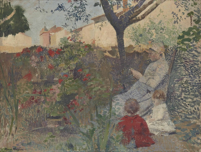 A031029《花园里的母亲和孩子》法国画家亨利·马丁高清作品 油画-第1张