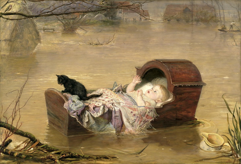 A035001《洪水》英国画家约翰·埃弗里特·米莱斯高清作品 油画-第1张