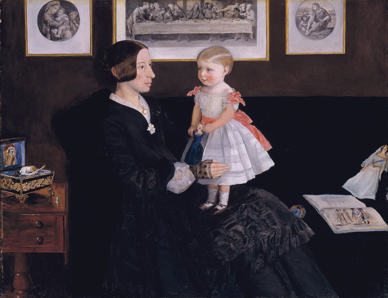 A035010《母亲和女儿》英国画家约翰·埃弗里特·米莱斯高清作品 油画-第1张
