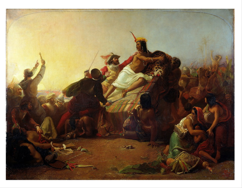 A035023《皮萨罗占领秘鲁印加》英国画家约翰·埃弗里特·米莱斯高清作品 油画-第1张