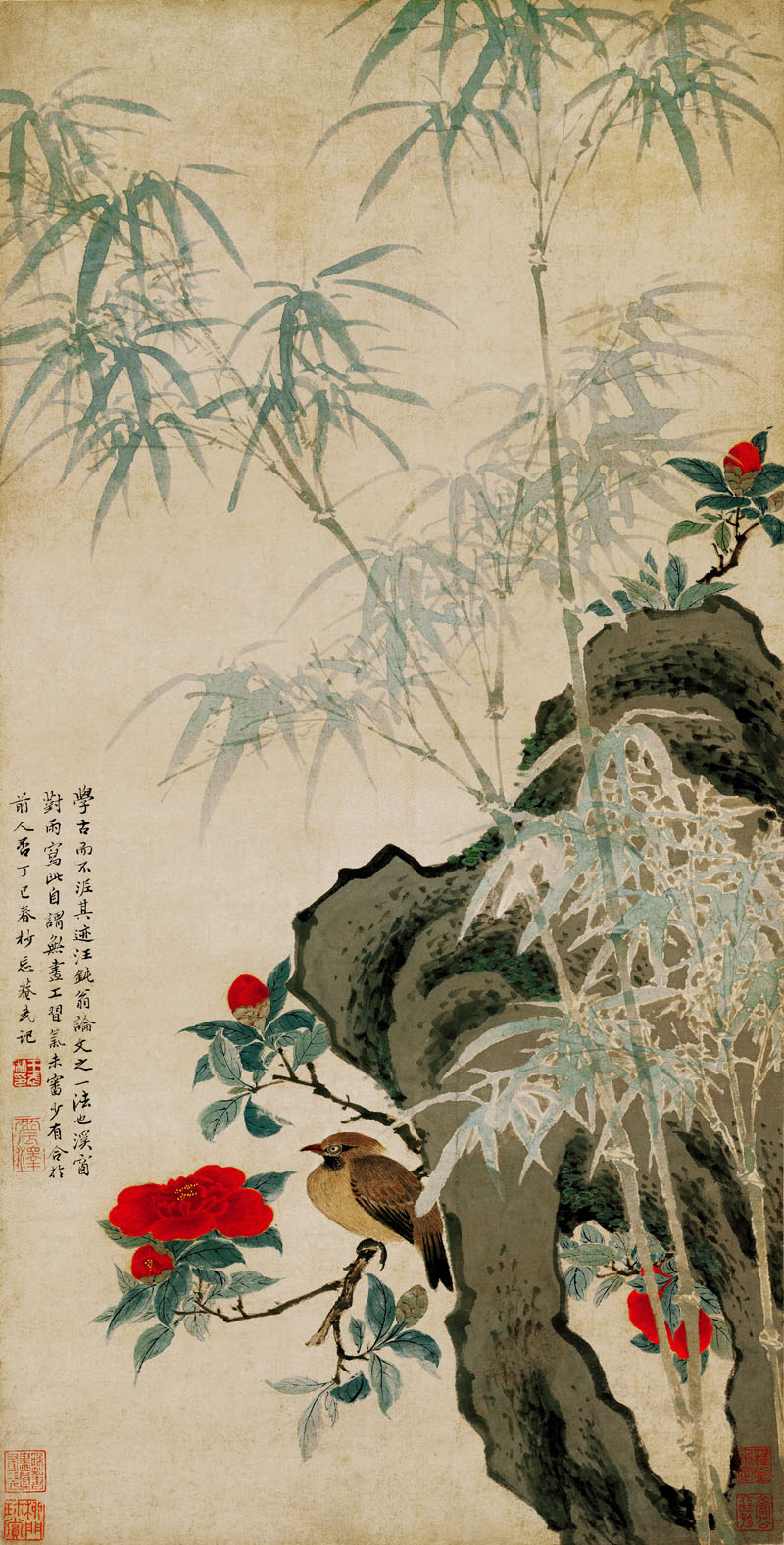 B2098012《花竹栖禽图》清代画家王武高清作品 清代-第1张