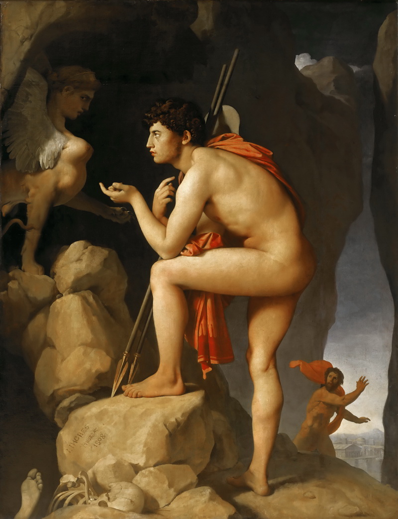 A034013《俄狄浦斯与斯芬克斯》法国画家让·奥古斯特·多米尼克·安格尔高清作品 油画-第1张