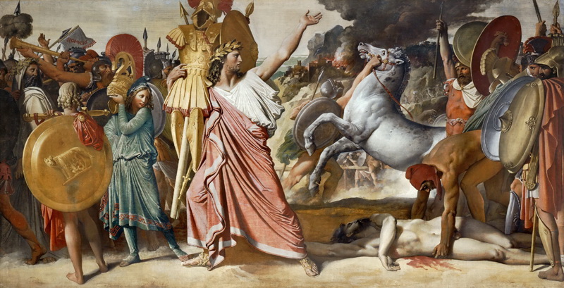 A034031《罗穆卢斯战胜阿克隆 》法国画家让·奥古斯特·多米尼克·安格尔高清作品 油画-第1张