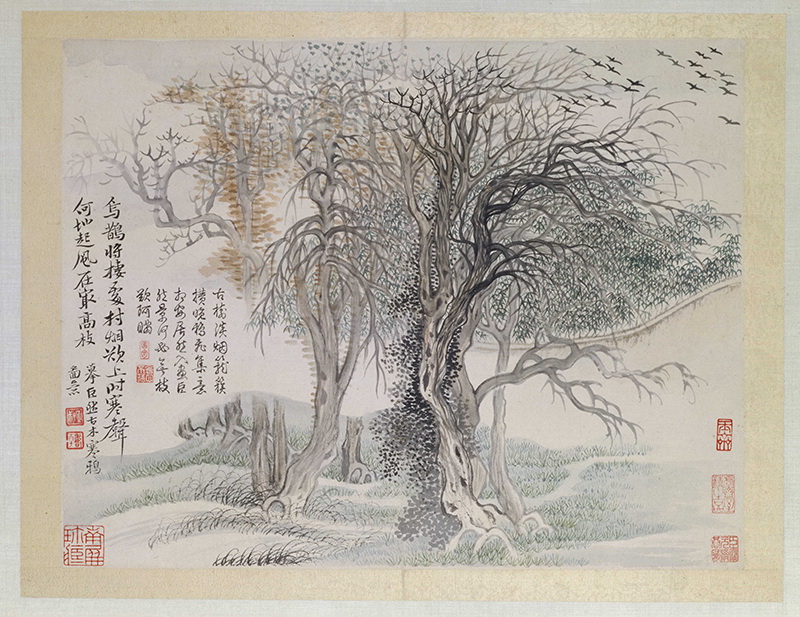 B2124100《山水花鸟图册之古木寒鸦》清代画家恽寿平高清作品 清代-第1张