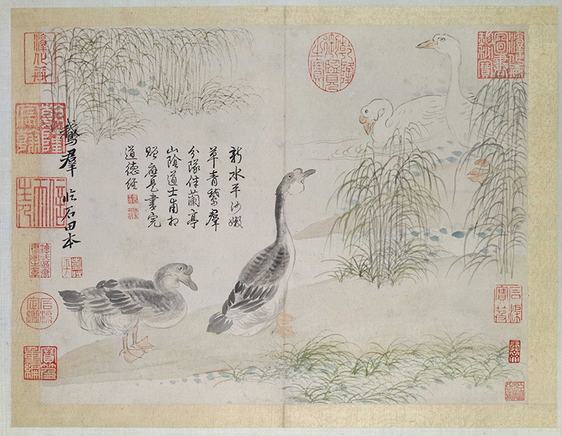 B2124106《山水花鸟图册之群鹅》清代画家恽寿平高清作品 清代-第1张