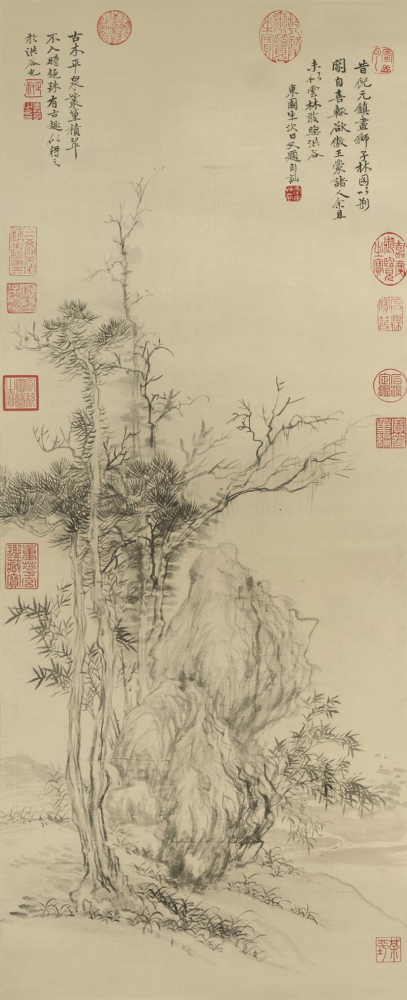 B2124141《仿倪瓒古木丛篁图》清代画家恽寿平高清作品 清代-第1张