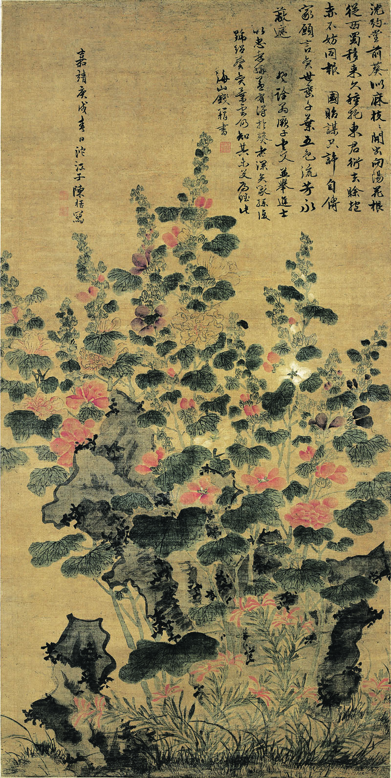 B3007001《五色蜀葵图》明代画家陈栝高清作品 明代-第1张