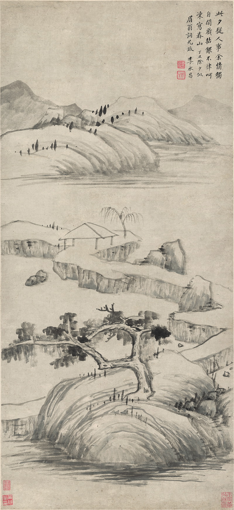 B3037002《春山亭子图》明代画家李永昌高清作品 明代-第1张