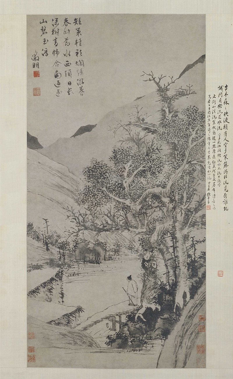 B3082066《溪桥策杖图》明代画家文徵明高清作品 明代-第1张