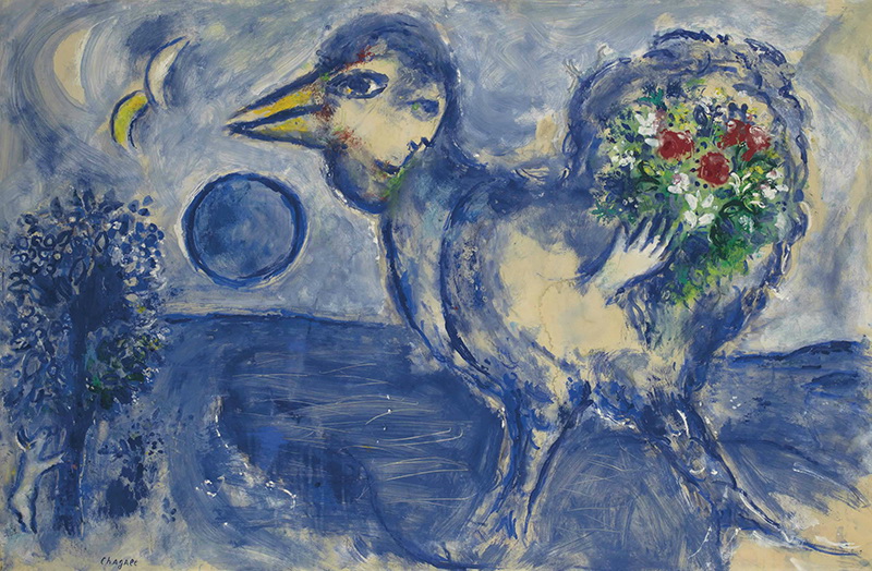 A030006《月光下的大公鸡》俄罗斯画家马克·夏加尔高清作品 油画-第1张