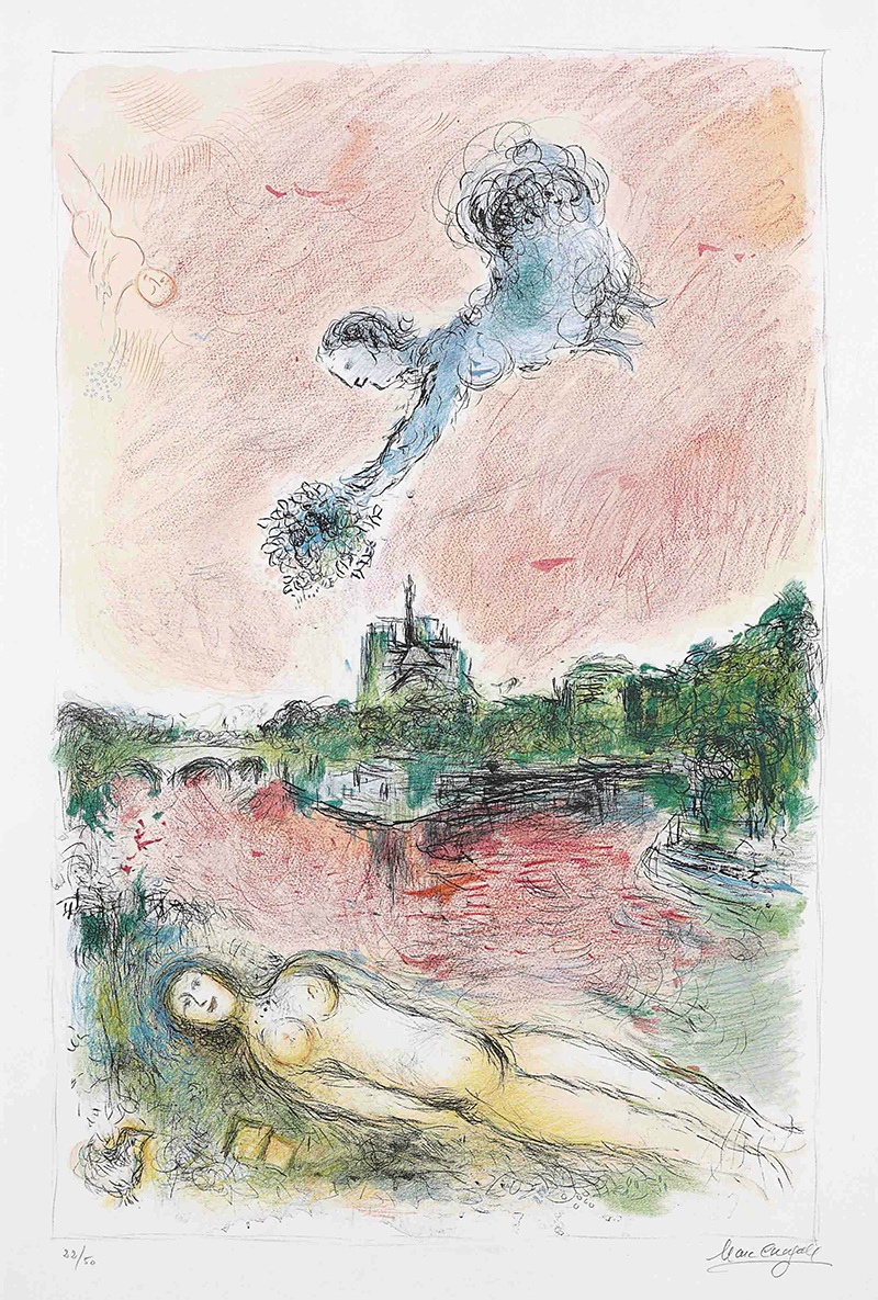 A030009《睡在水边的裸女》俄罗斯画家马克·夏加尔高清作品 油画-第1张