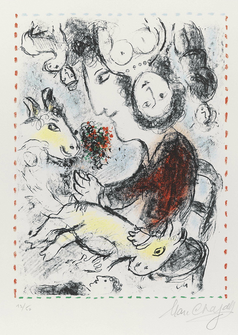 A030011《人和羊》俄罗斯画家马克·夏加尔高清作品 油画-第1张