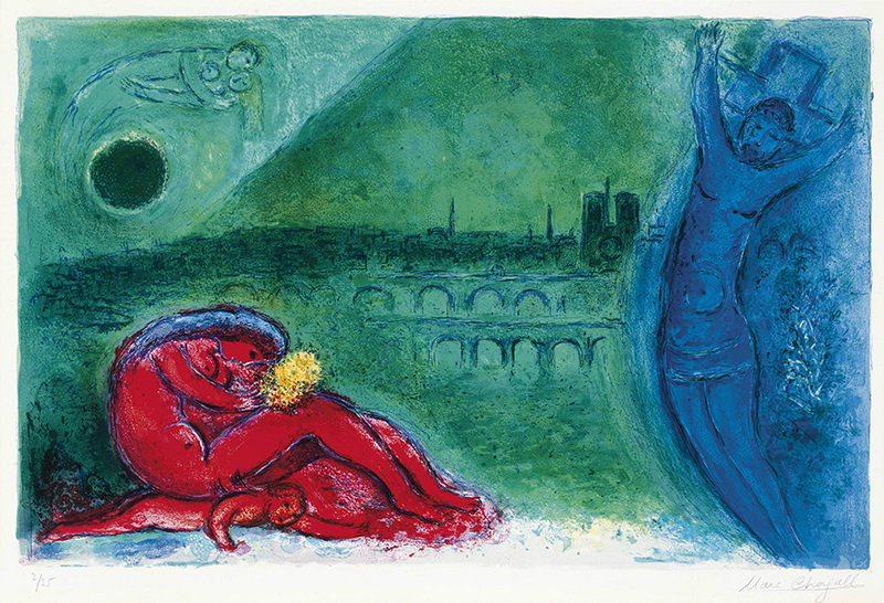 A030018《十字架下的母女》俄罗斯画家马克·夏加尔高清作品 油画-第1张