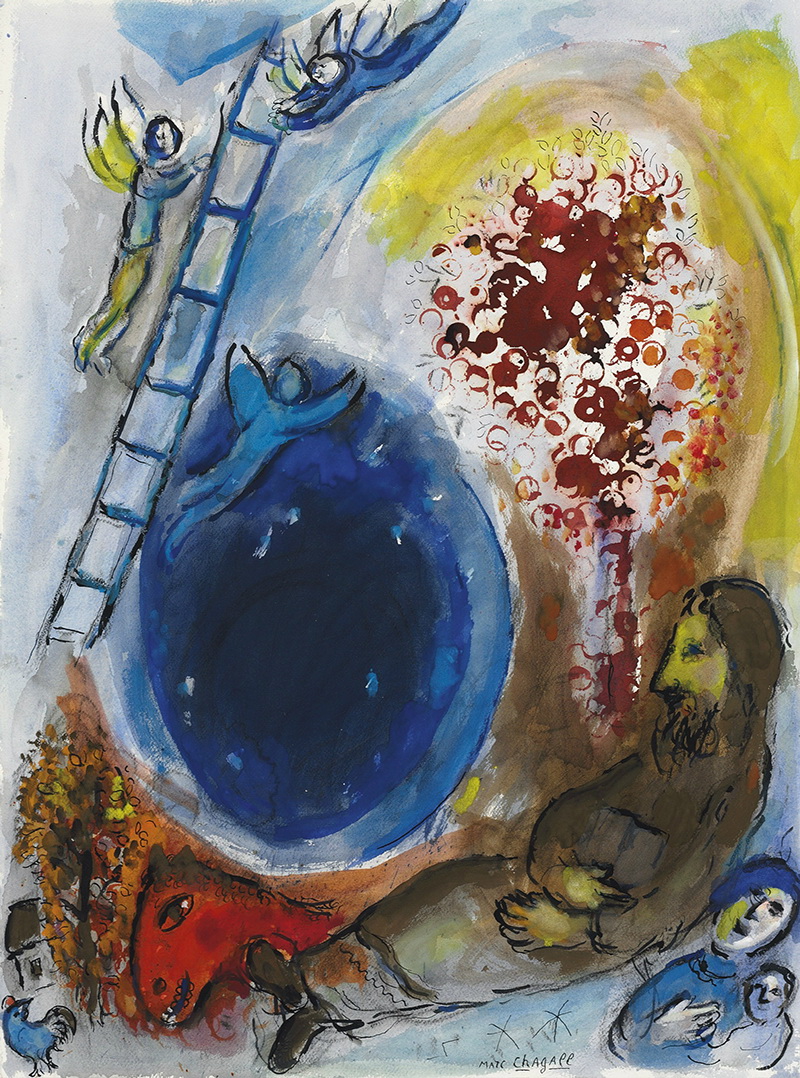 A030047《爬楼梯的天使》俄罗斯画家马克·夏加尔高清作品 油画-第1张