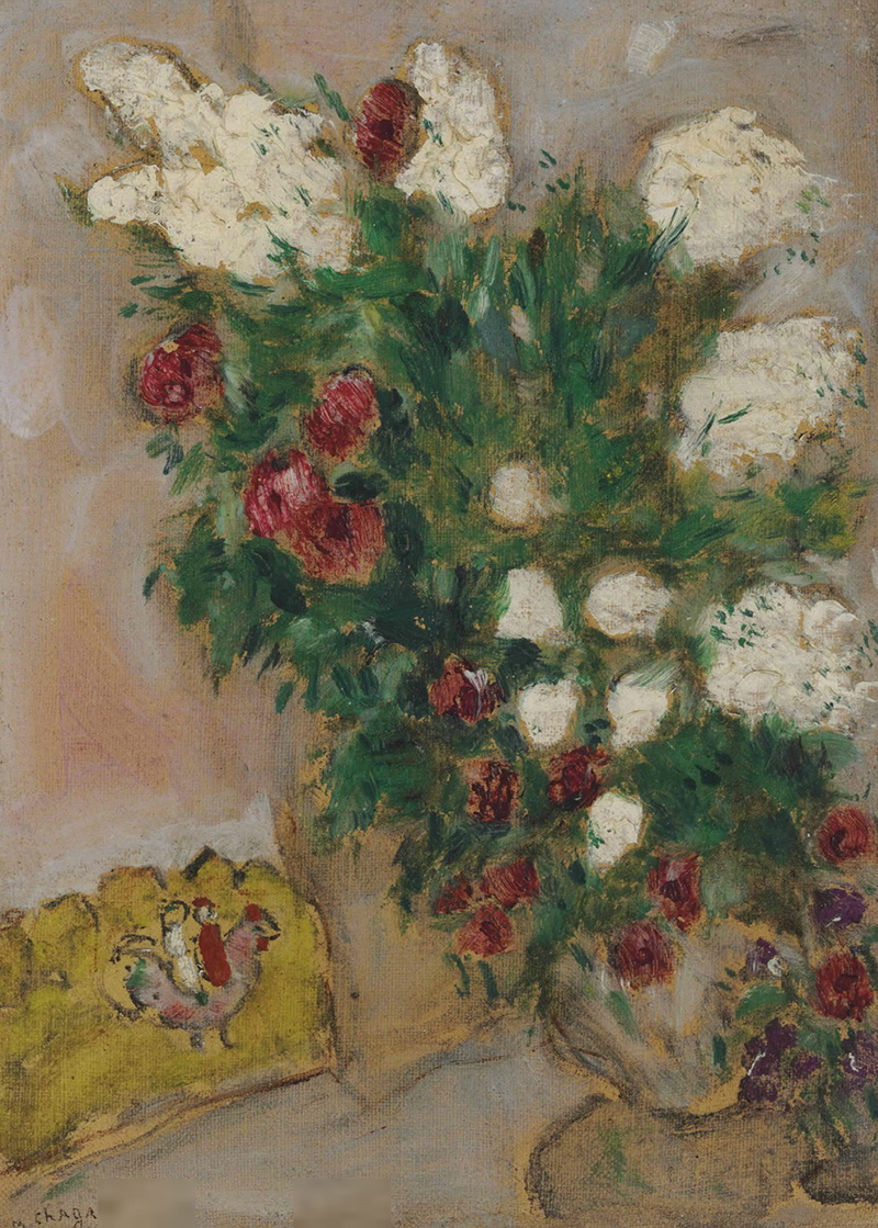 A030049《白色和红色的花》俄罗斯画家马克·夏加尔高清作品 油画-第1张