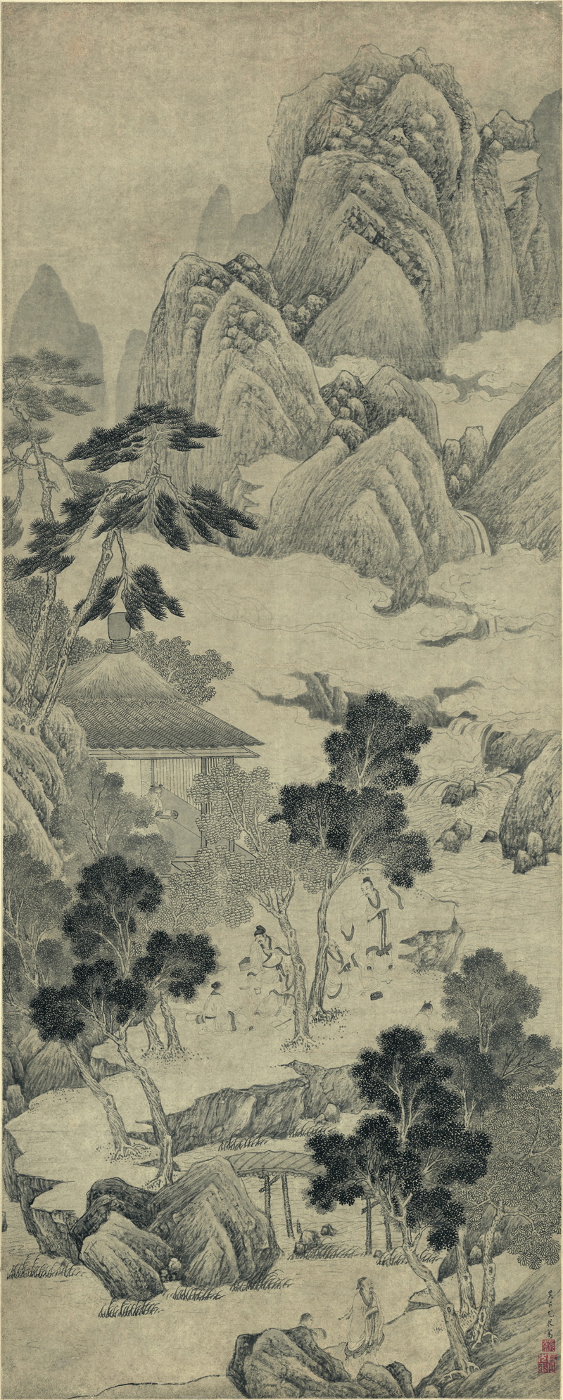 B3095002《墨笔山水人物图》明代画家尤求高清作品 明代-第1张