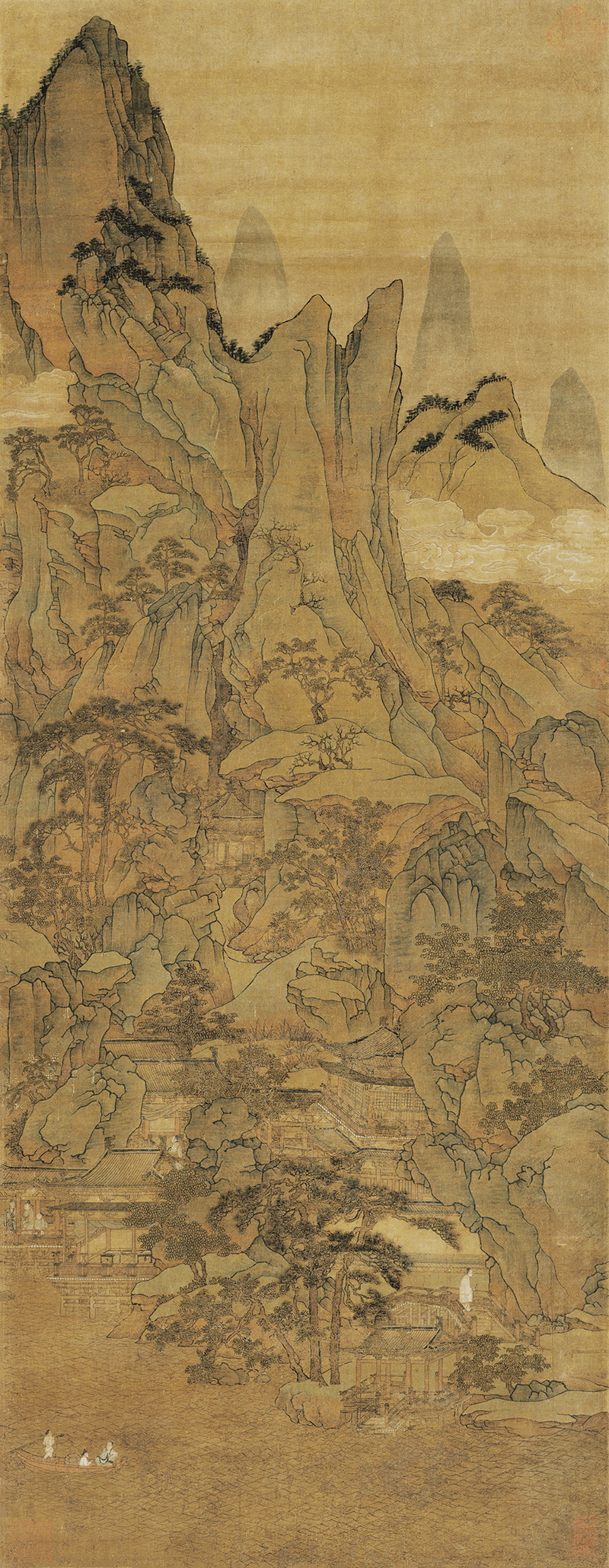 B4009001《春山泛舟图》元代画家胡廷晖高清作品 元代-第1张