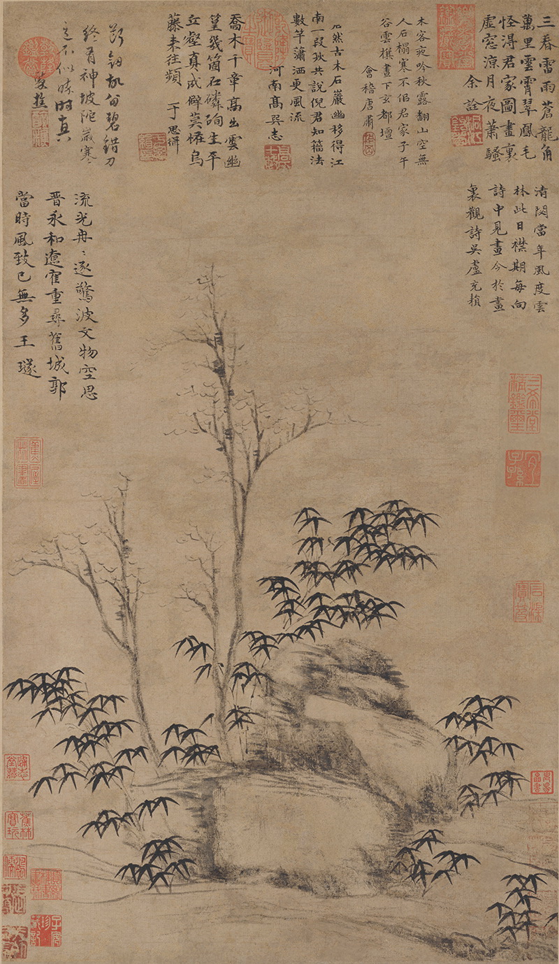 B4017002《古木竹石图》元代画家倪瓒高清作品 元代-第1张