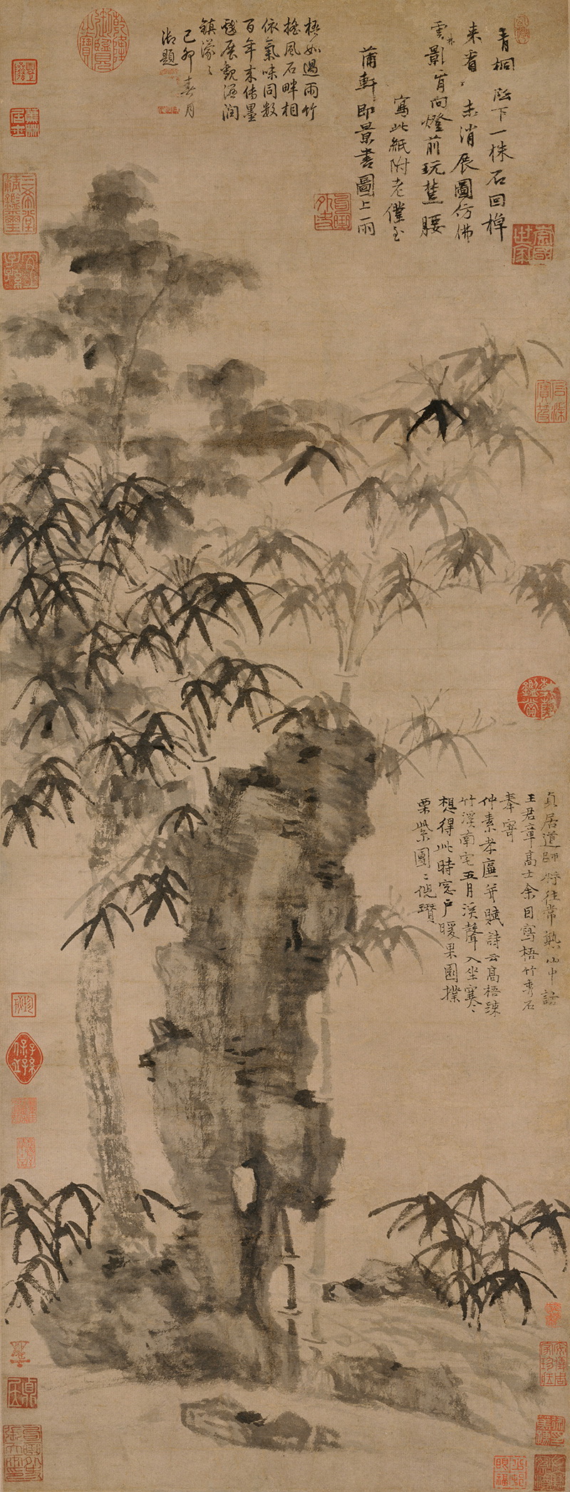 B4017015《梧竹秀石图》元代画家倪瓒高清作品 元代-第1张