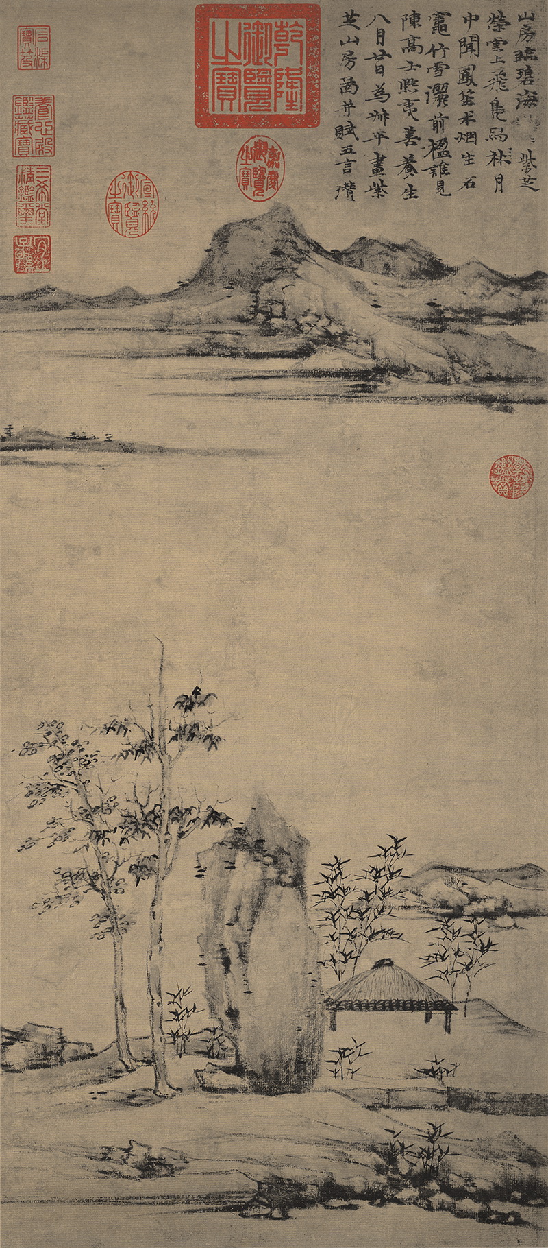 B4017022《紫芝山房图》元代画家倪瓒高清作品 元代-第1张