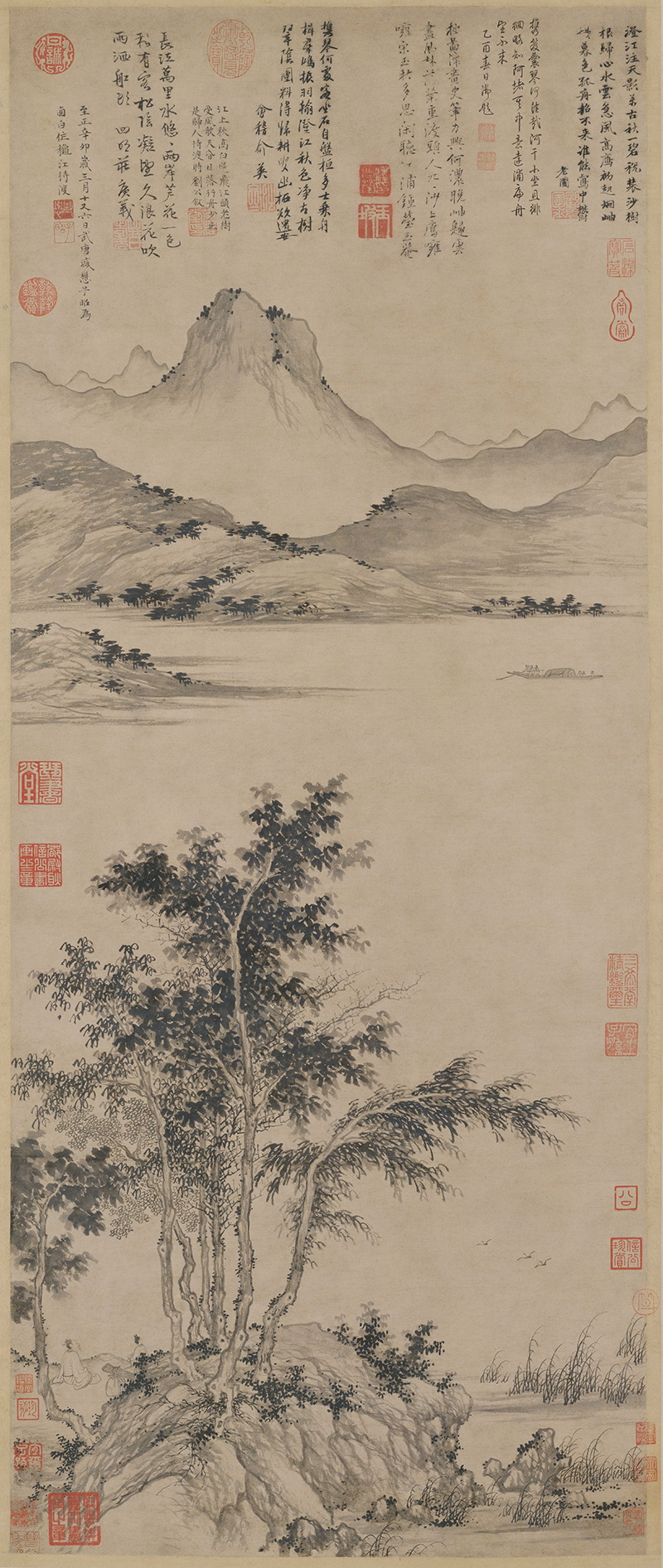 B4025006《秋江待渡图》元代画家盛懋高清作品 元代-第1张