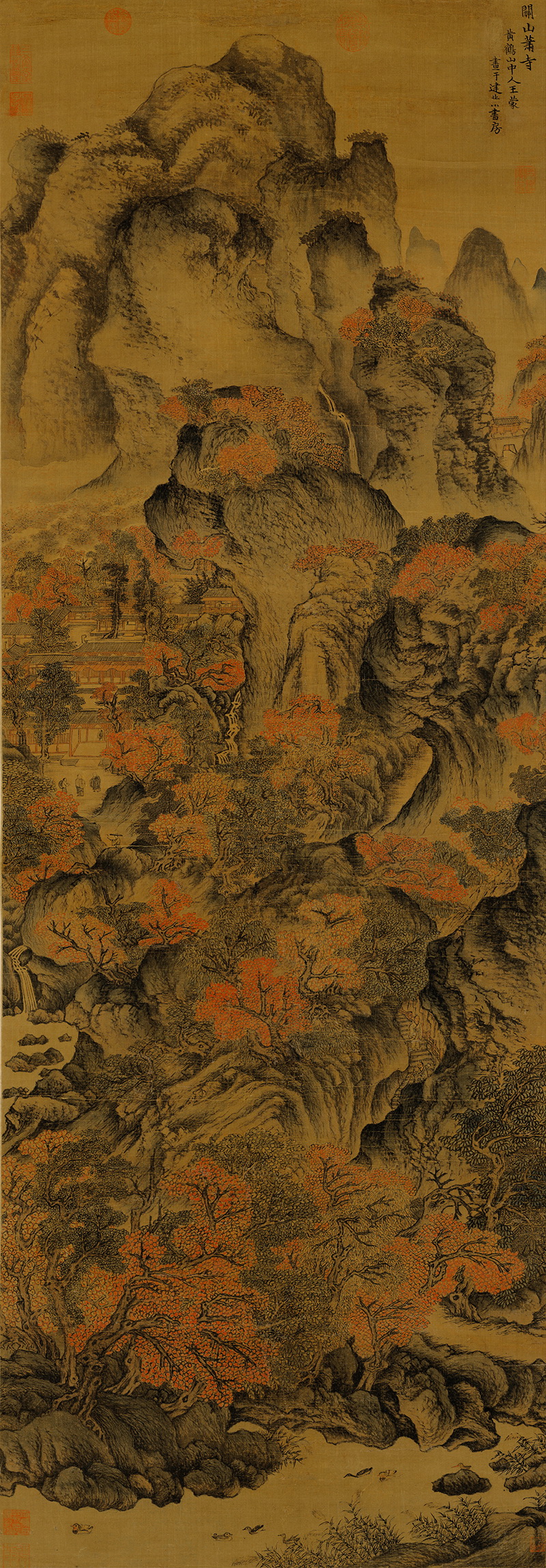 B4030009《关山箫寺图》元代画家王蒙高清作品 元代-第1张