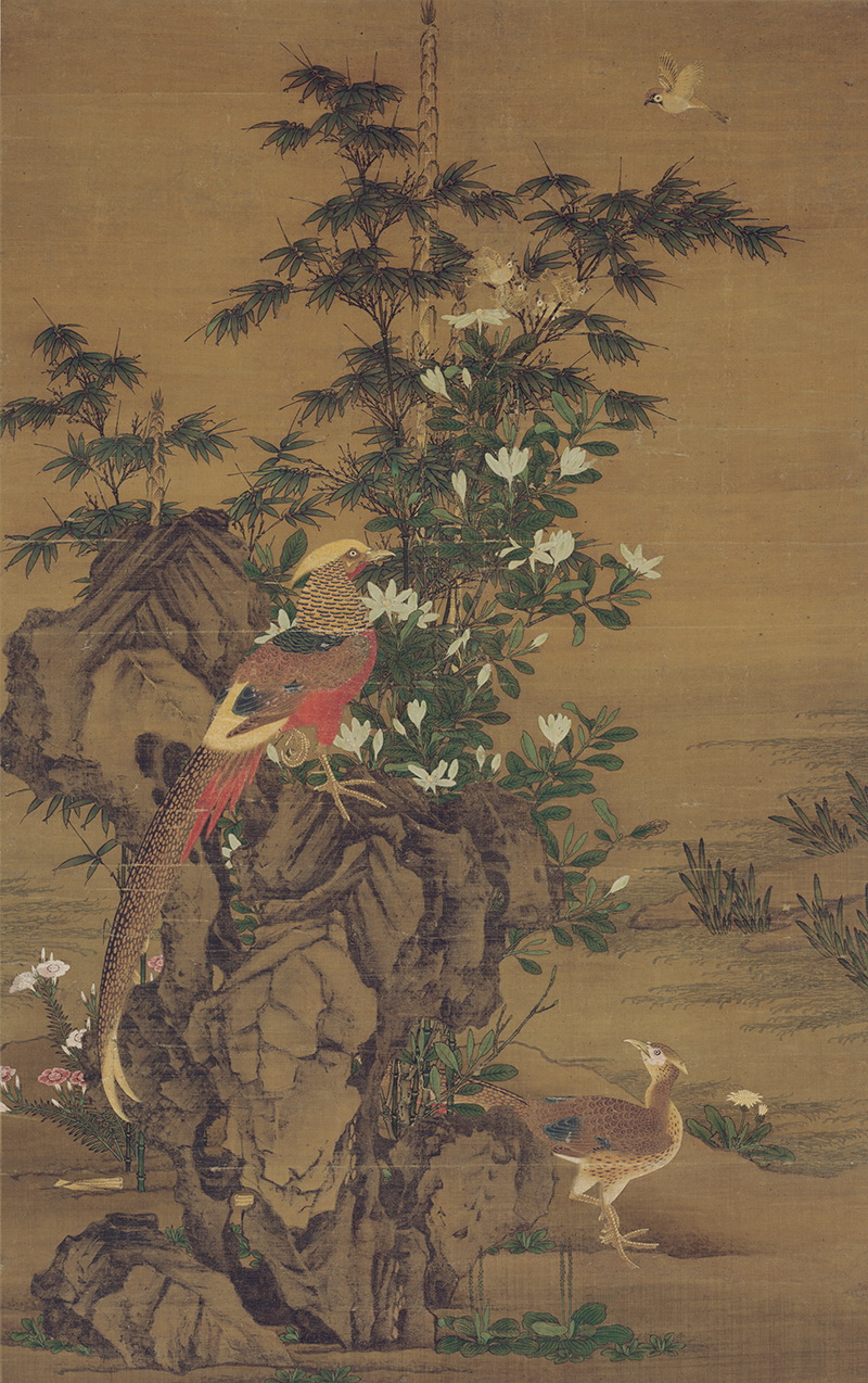 B4032005《花竹锦鸡图》元代画家王渊高清作品 元代-第1张