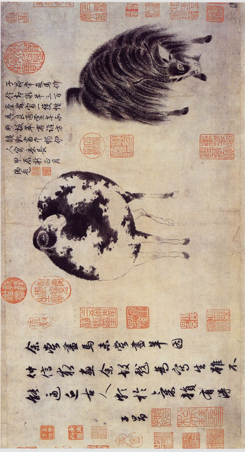 B4049026《二羊图》元代画家赵孟頫高清作品 元代-第1张