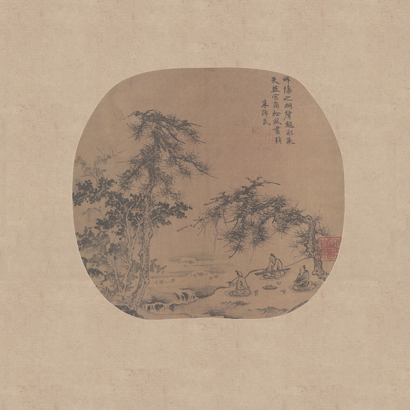 B4055001《松礀橫琴图》元代画家朱德润高清作品 元代-第1张