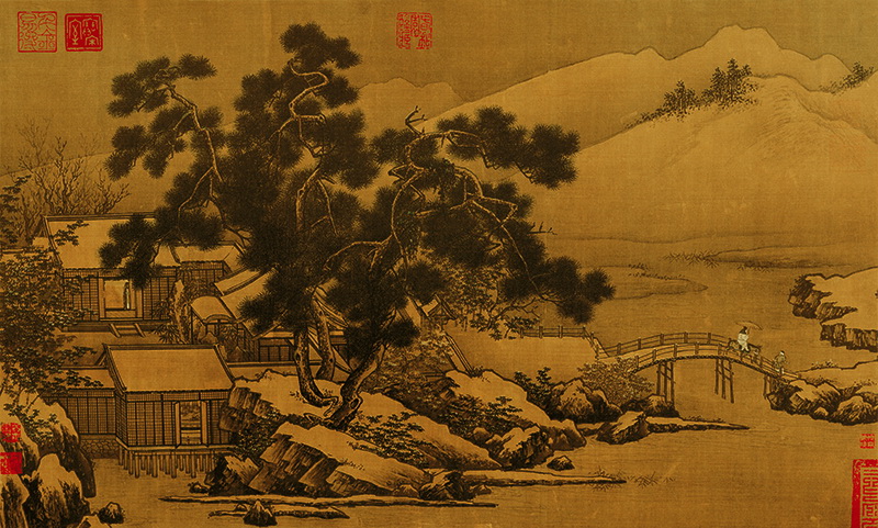 B5039004《四景山水图-冬》宋代画家刘松年高清作品 宋代-第1张