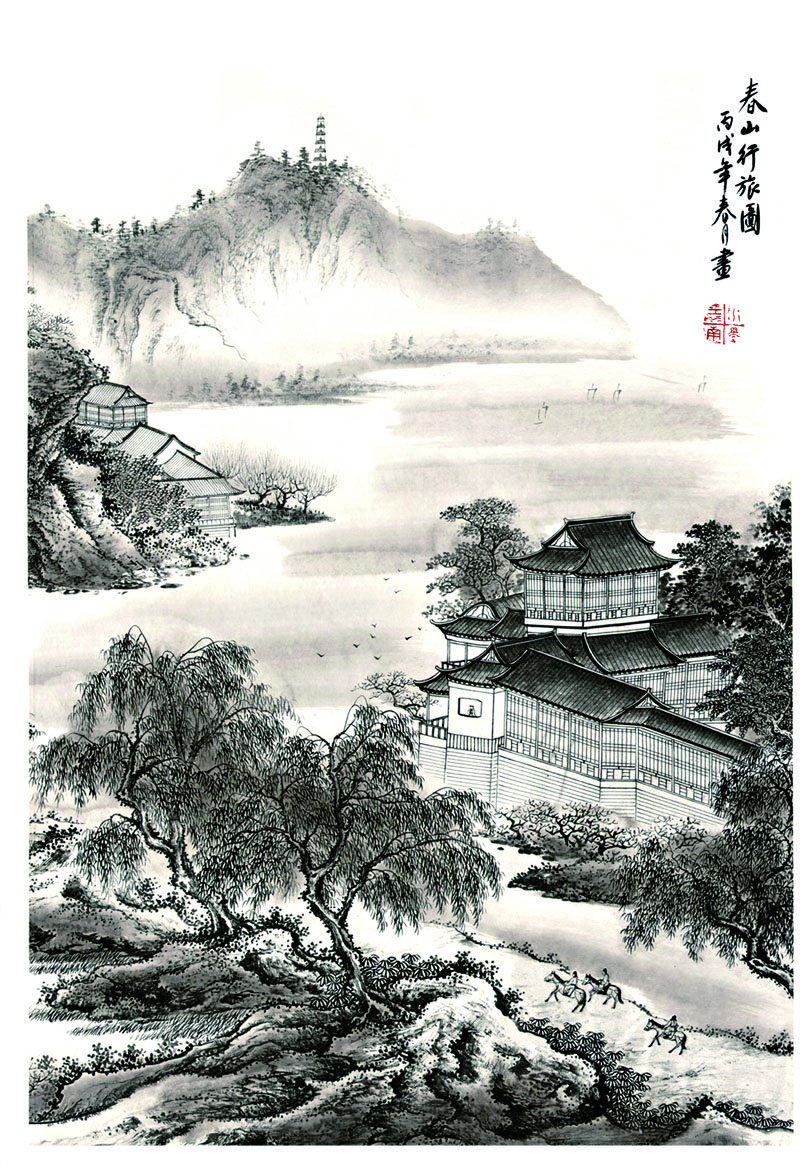 B8013001《春山行旅图》隋唐画家李昭道高清作品 隋唐-第1张