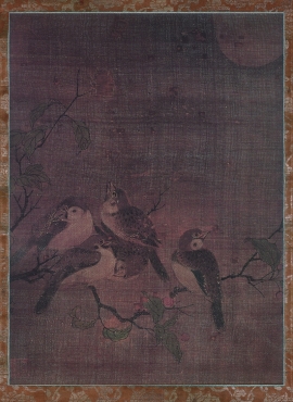 B5009001《月下五雀图》宋代画家戴琓高清作品