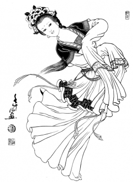D001060《工笔白描仕女图-舞女》刘公华高清白描作品