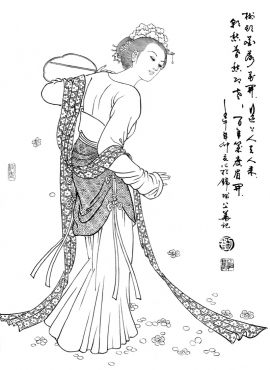 d001074《工笔白描仕女图-春风浴红》刘公华高清白描作品