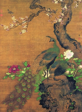 B3046009《杏花孔雀图》明代画家吕纪高清作品