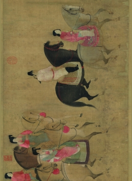 B5111025《摹张萱虢国夫人游春图(画芯)》宋代画家赵佶（宋徽宗）高清作品
